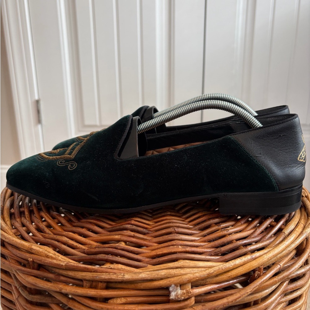 Gucci Green Wire Embroidered Velvet‎ Loafers Men's Size 11 Dark Green Authentic - Picture 7 of 15